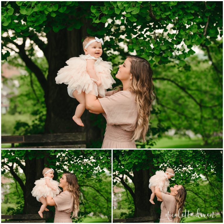 Mother and daughter playing together in Mellon Park near Pittsburgh