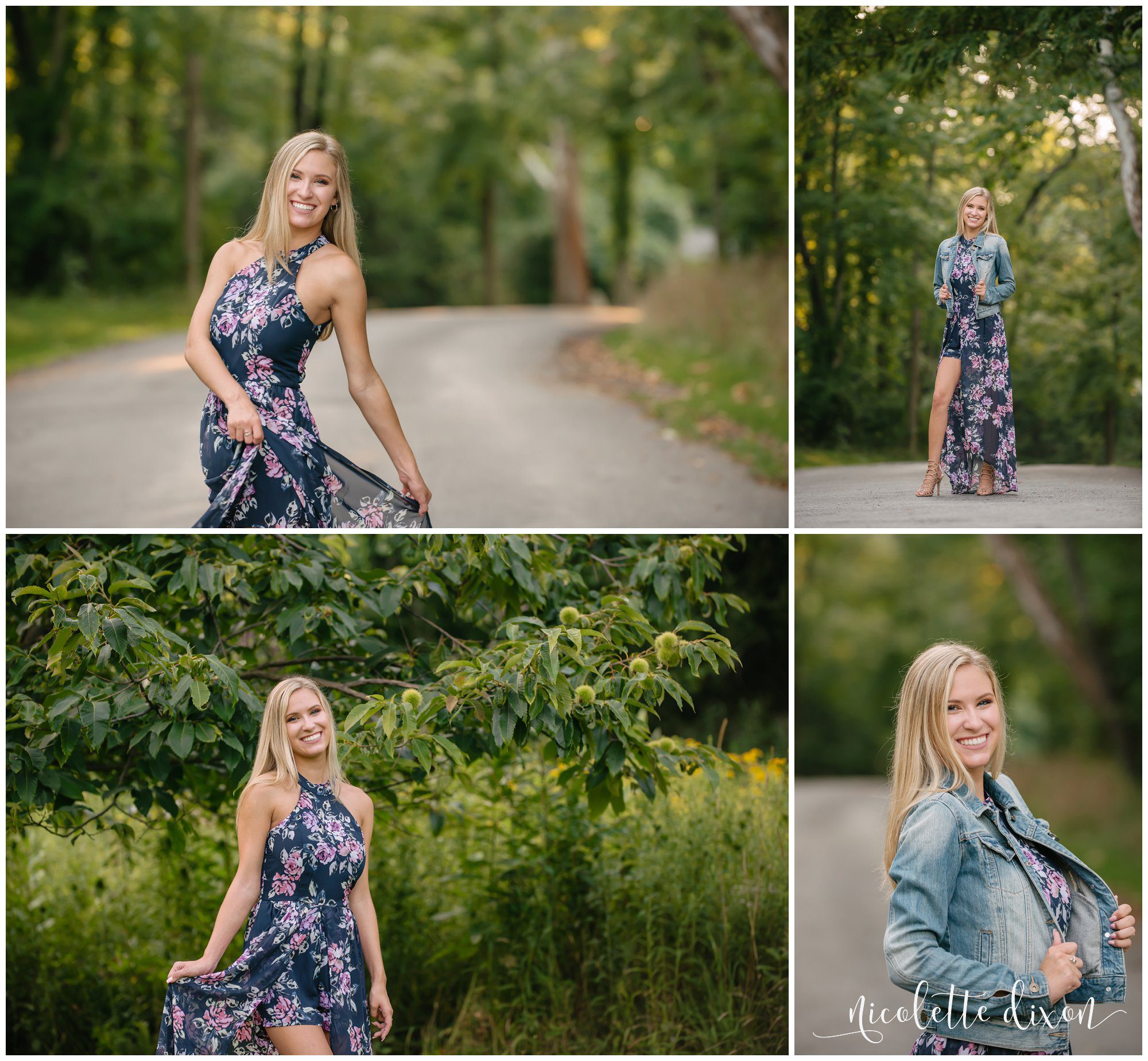 High school senior girl poses and twirls in Sewickley Heights Borough Park near Pittsburgh