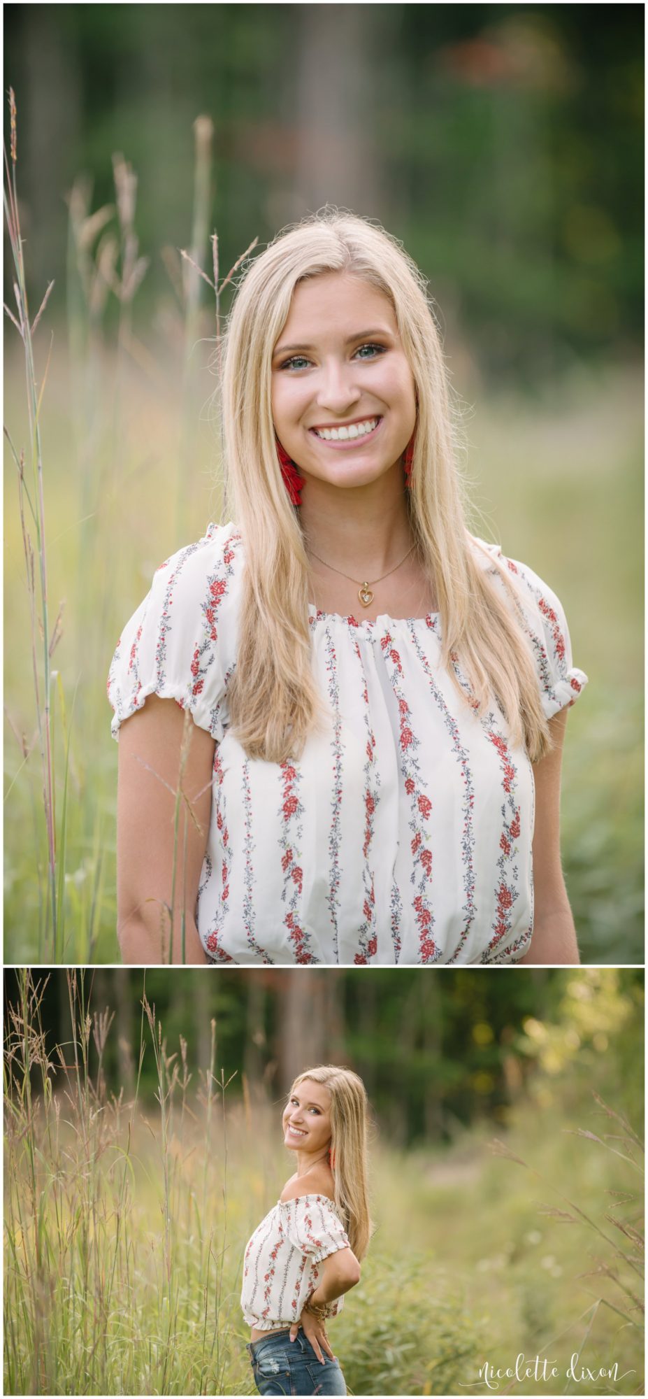 High school senior girl poses in field in Sewickley Heights Borough Park near Pittsburgh