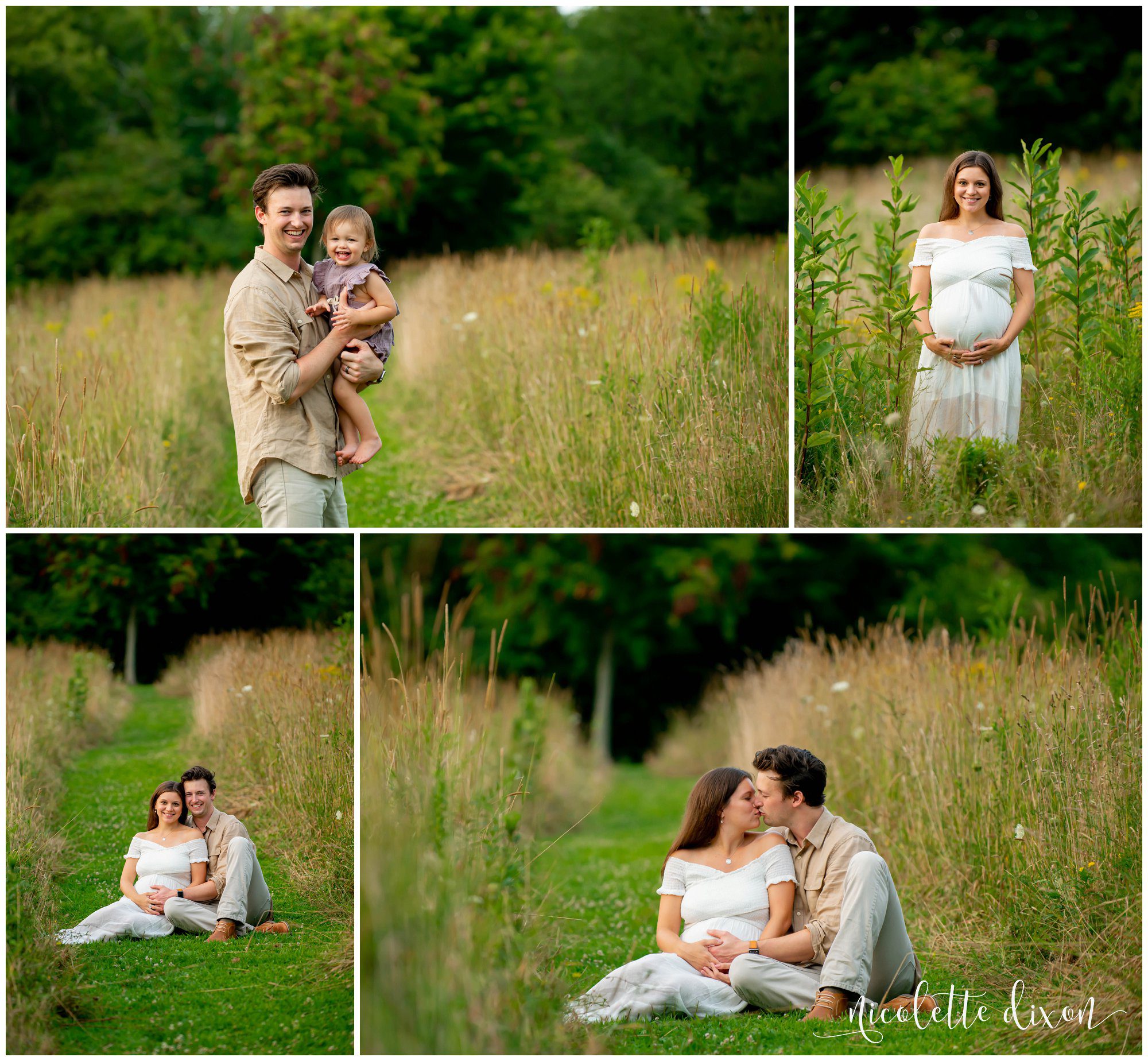 Pregnant woman in field with family in Sewickley Borough Park near Pittsburgh