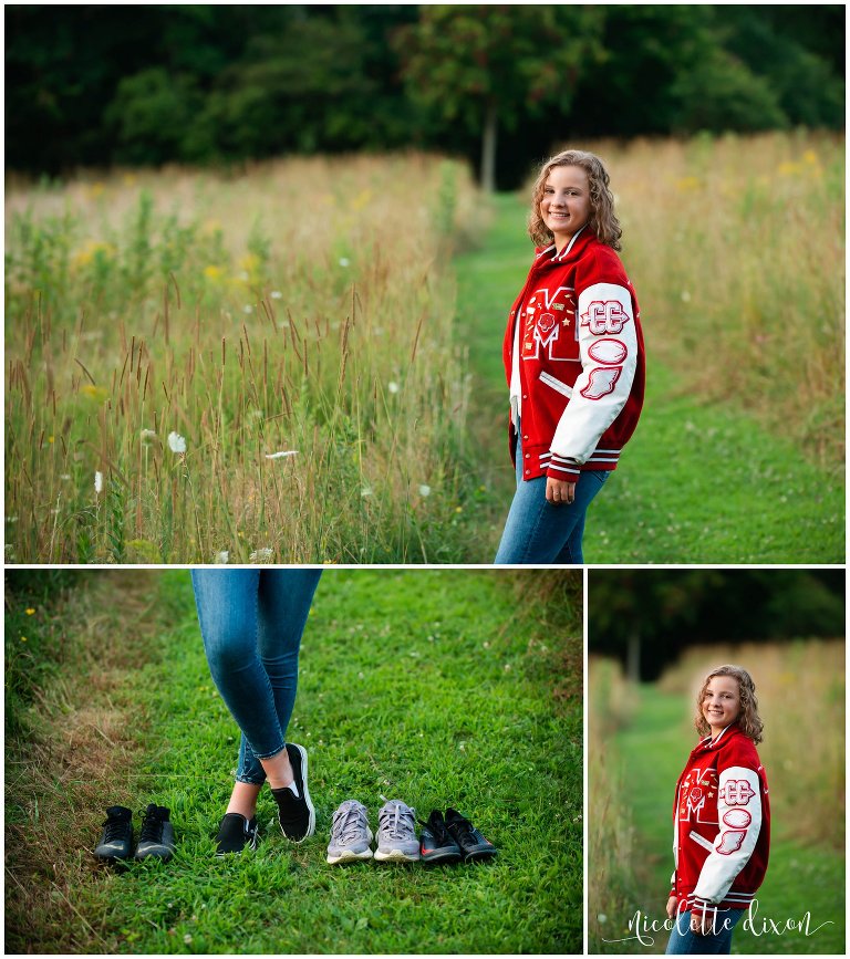 Moon Township high school senior shows off letter jacket and shoes