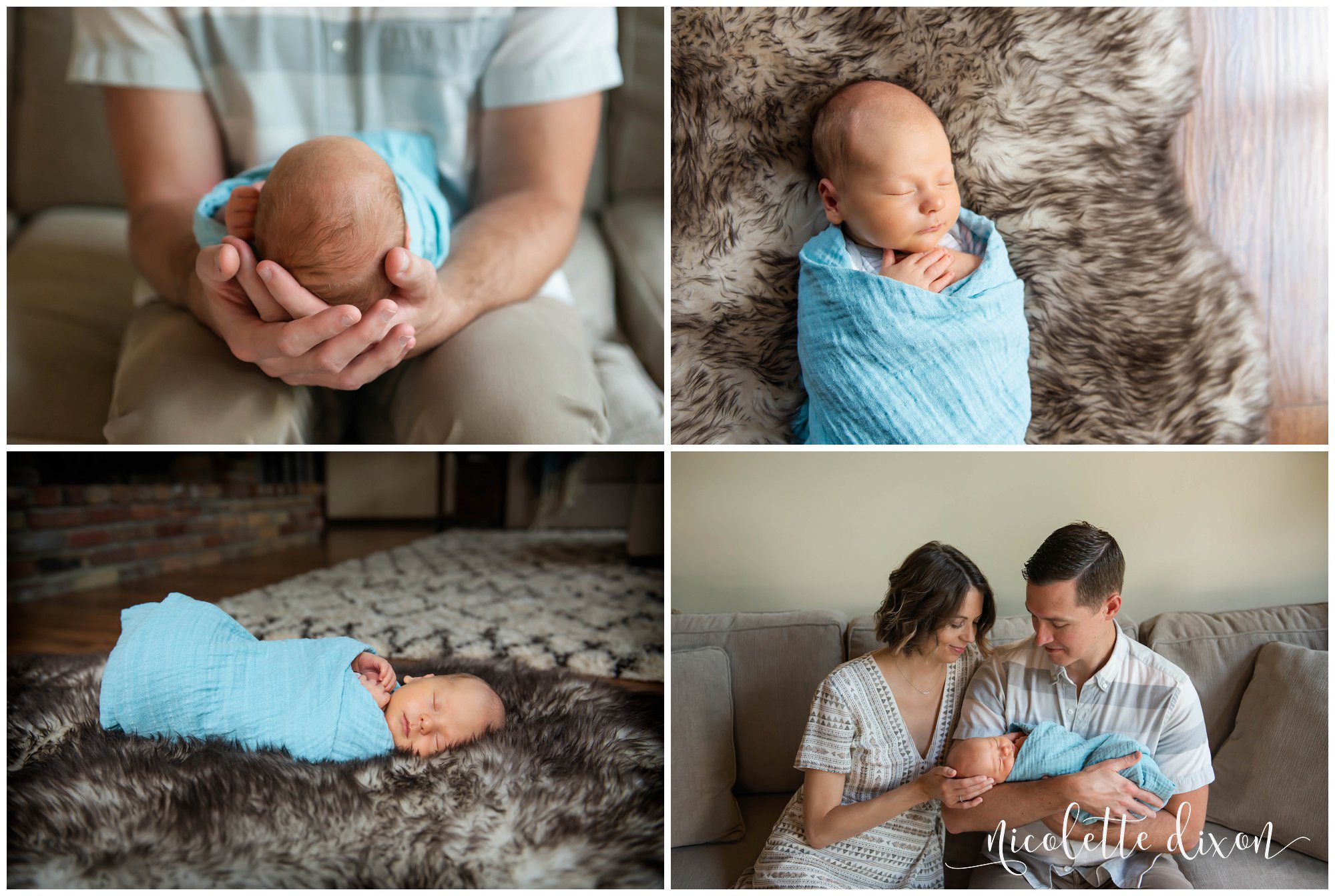 Mother and father with newborn son in their home near Pittsburgh