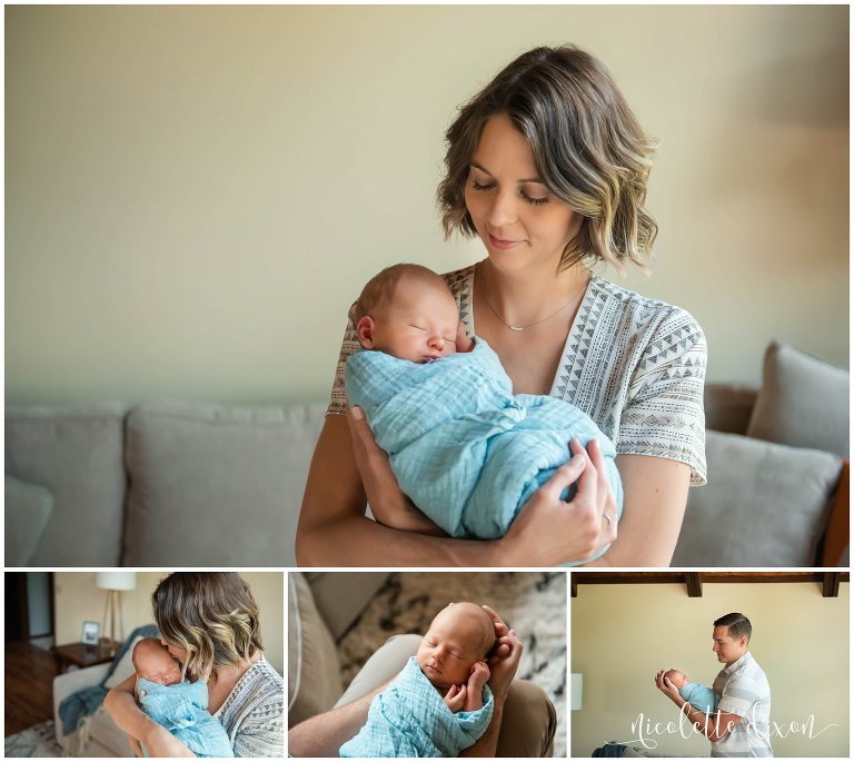 Mother and father cradle newborn son in their home near Pittsburgh