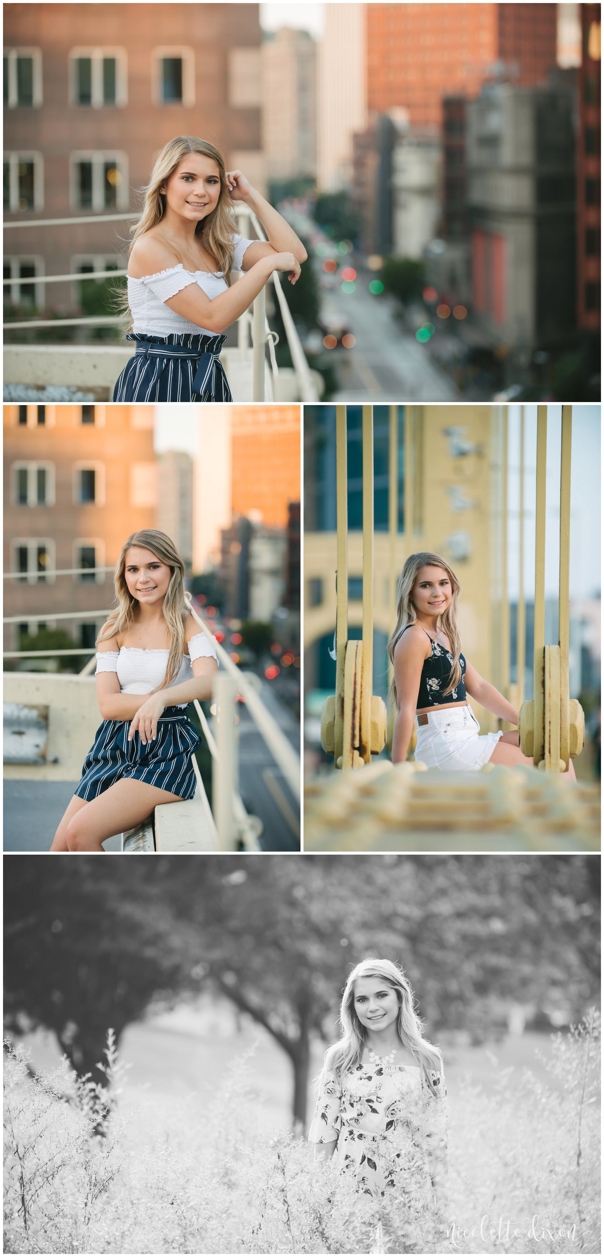 High school senior girl poses in downtown Pittsburgh
