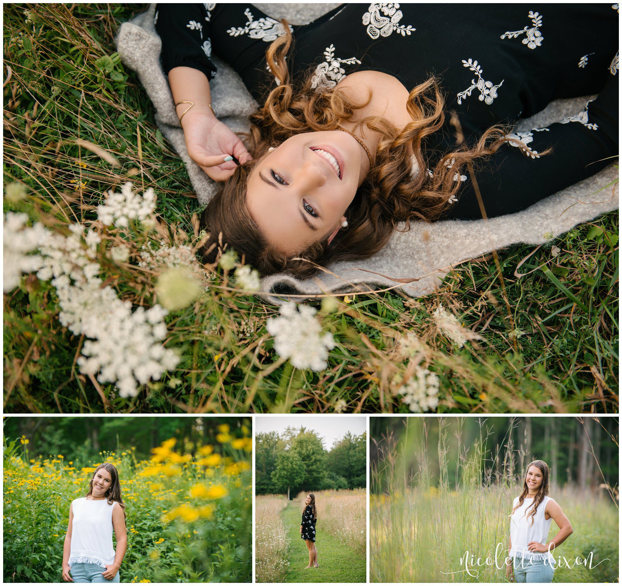 High school senior lays amidst Queen Anne's Lace in Sewickley Heights Borough Park near Pittsburgh