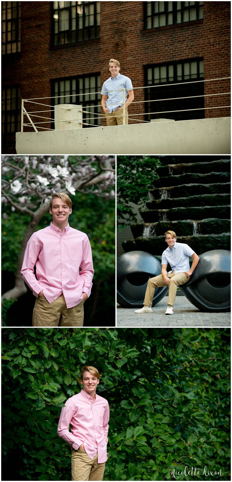 High school senior boy poses in downtown Pittsburgh