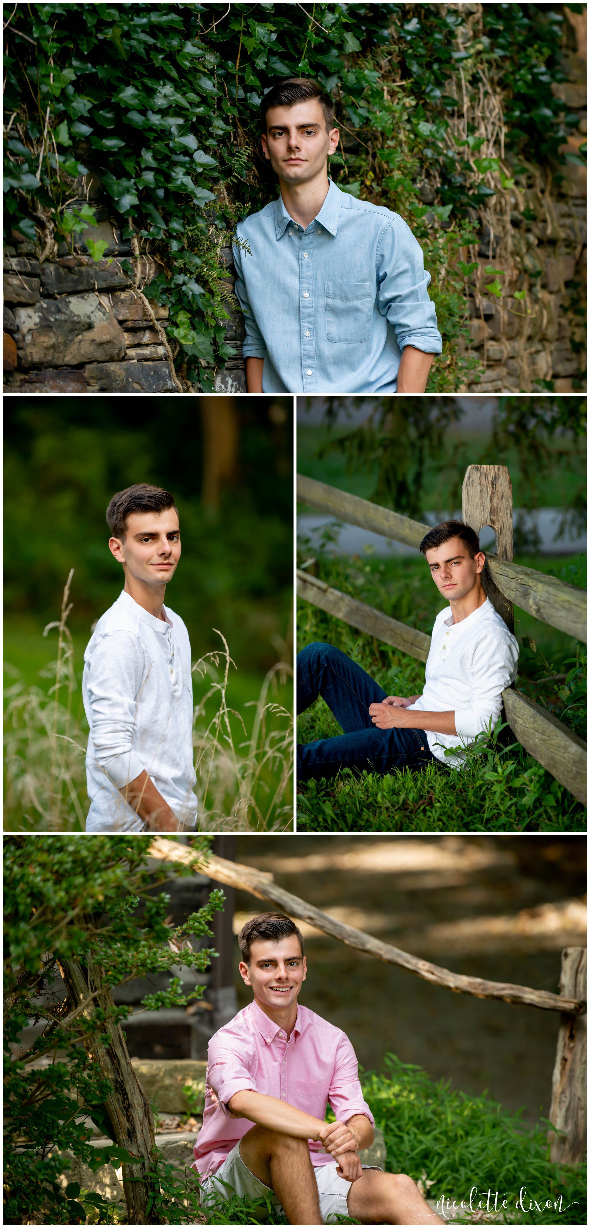 High school senior boy relaxes in Robin Hill Park near Pittsburgh