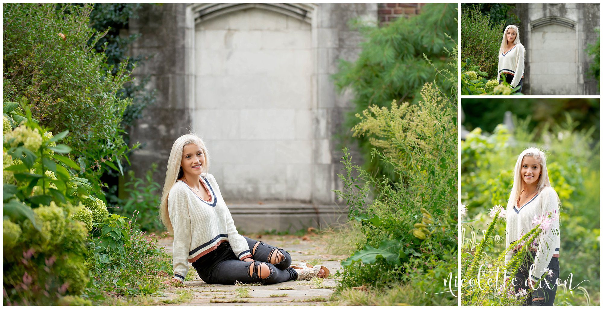 High School Senior Girl Sitting on the Ground in Greensboro North Carolina