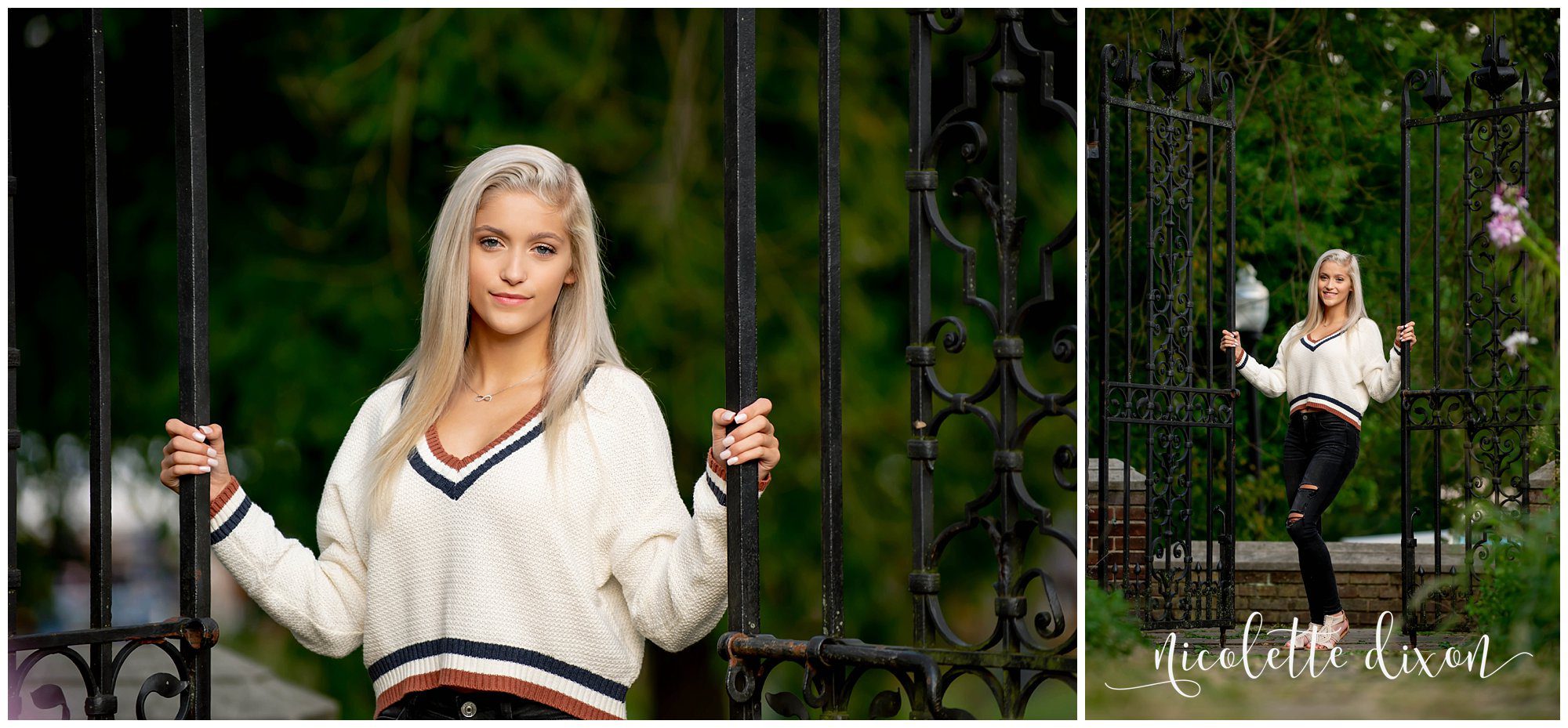 High School Senior Girl Holding onto Fence in Greensboro North Carolina