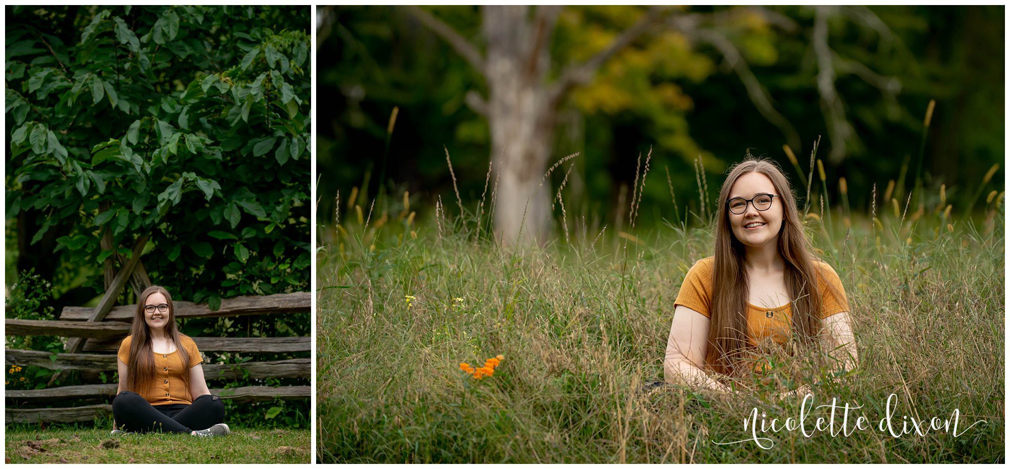 High School Senior Girl Sitting in Field in Greensboro NC