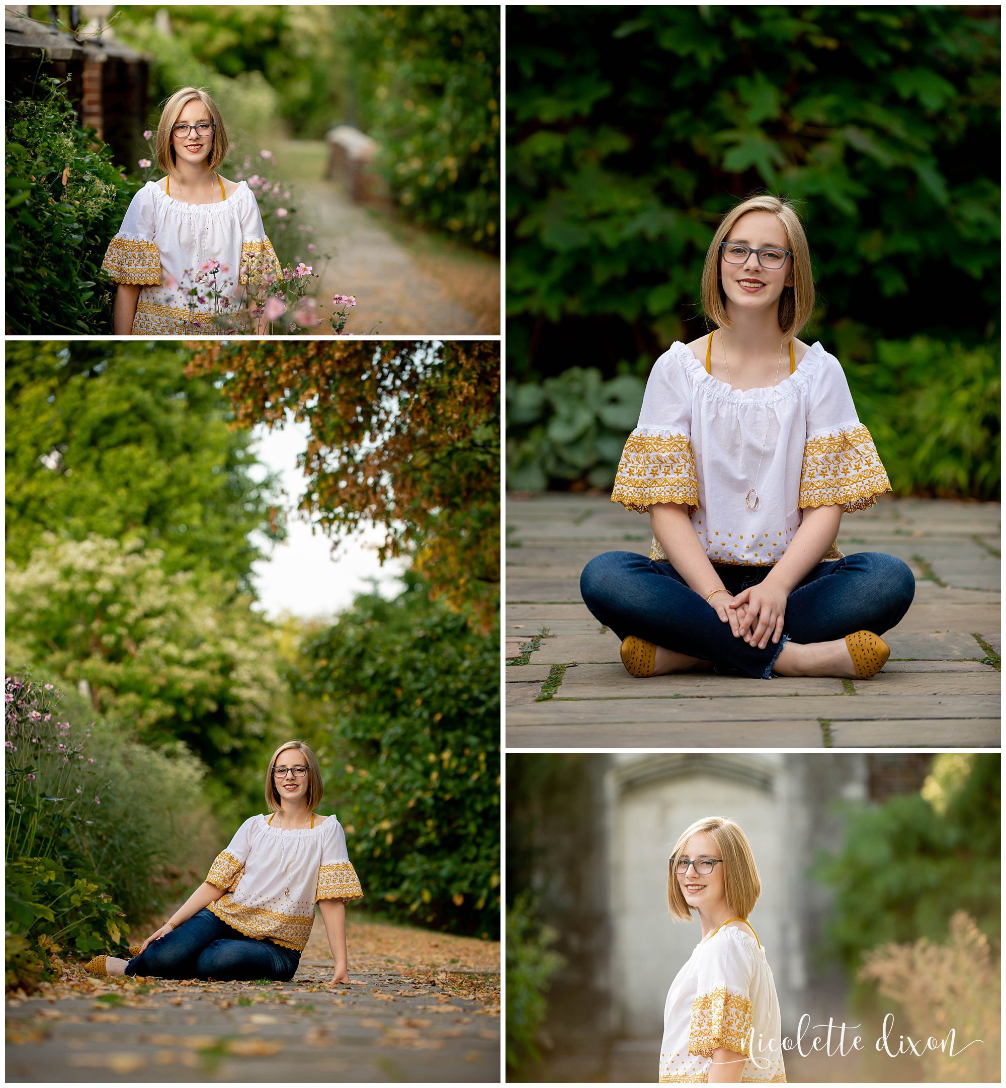 High School Senior Girl Sitting on Path in Greensboro NC