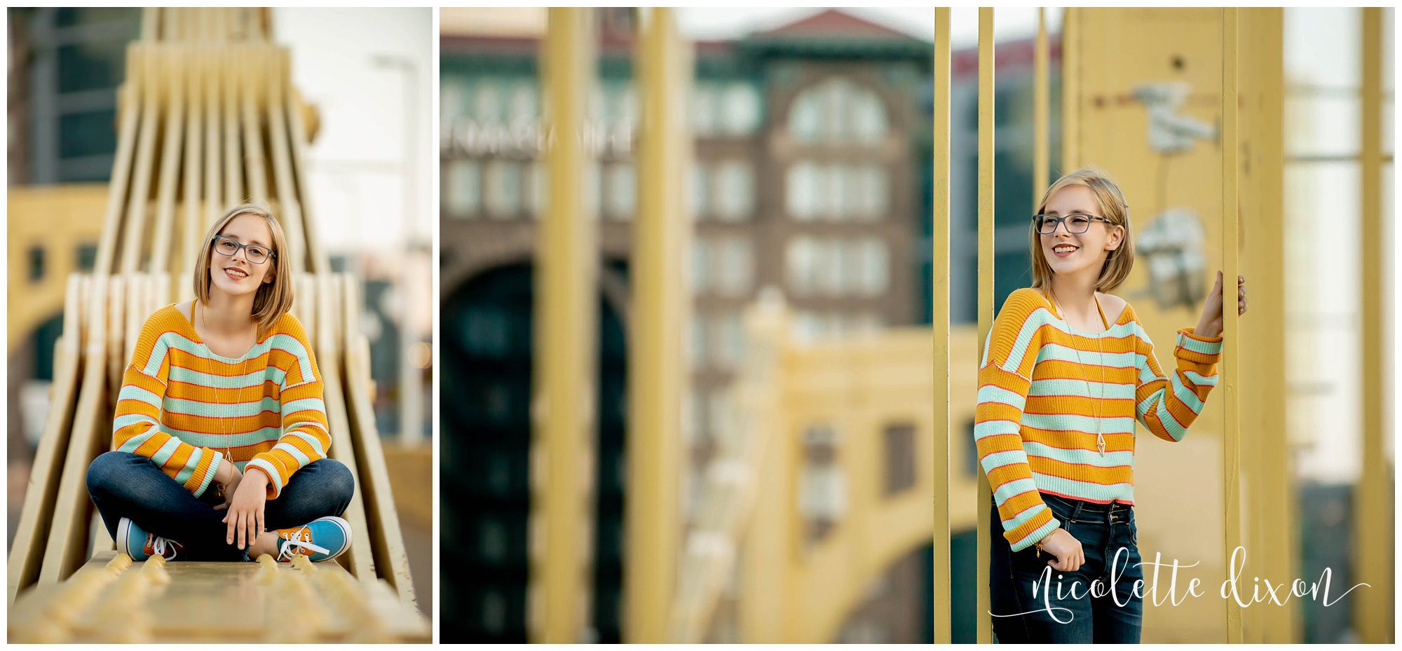High School Senior Girl Standing on Bridge in Greensboro NC