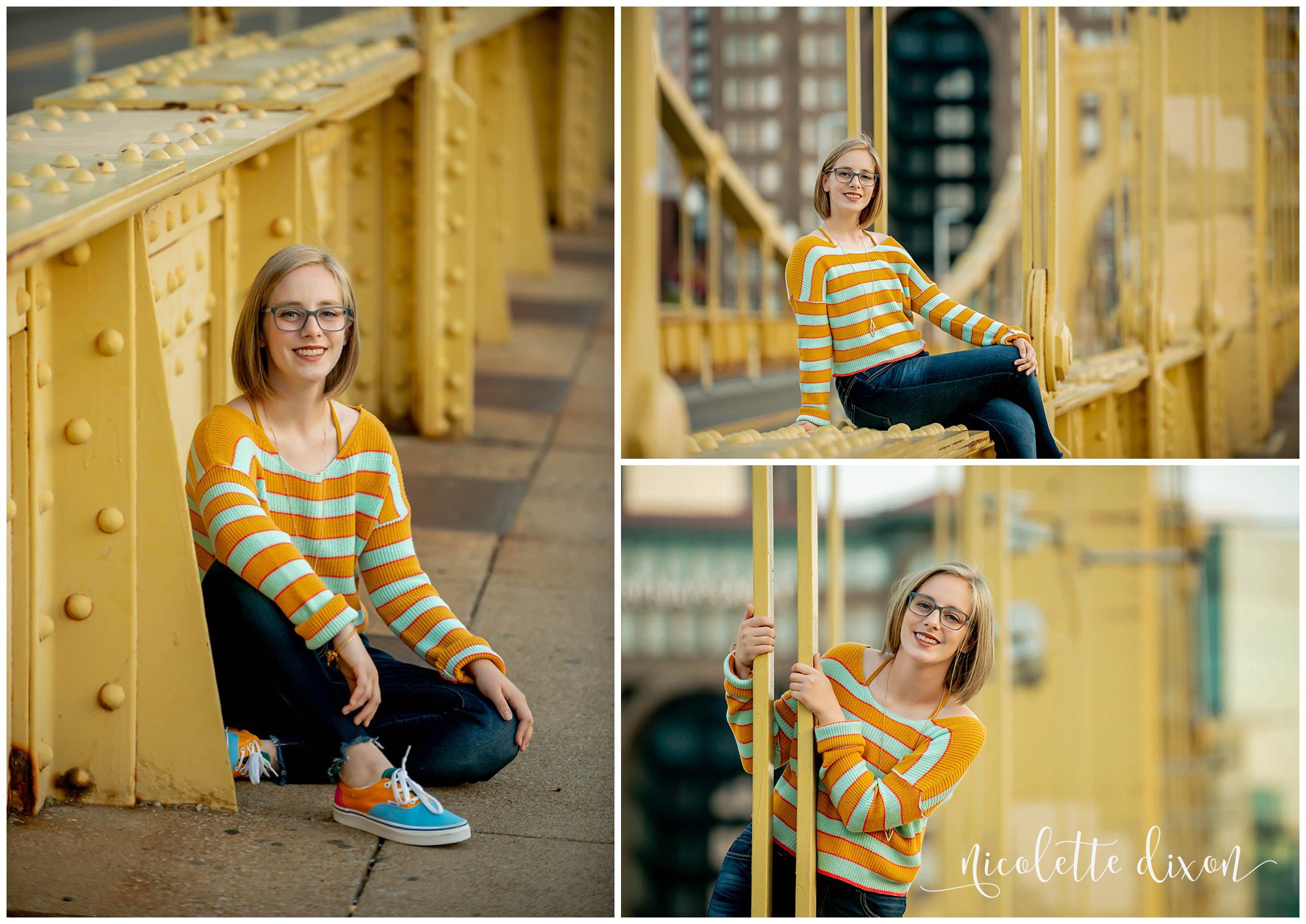 High School Senior Girl Sitting on Bridge in Greensboro NC