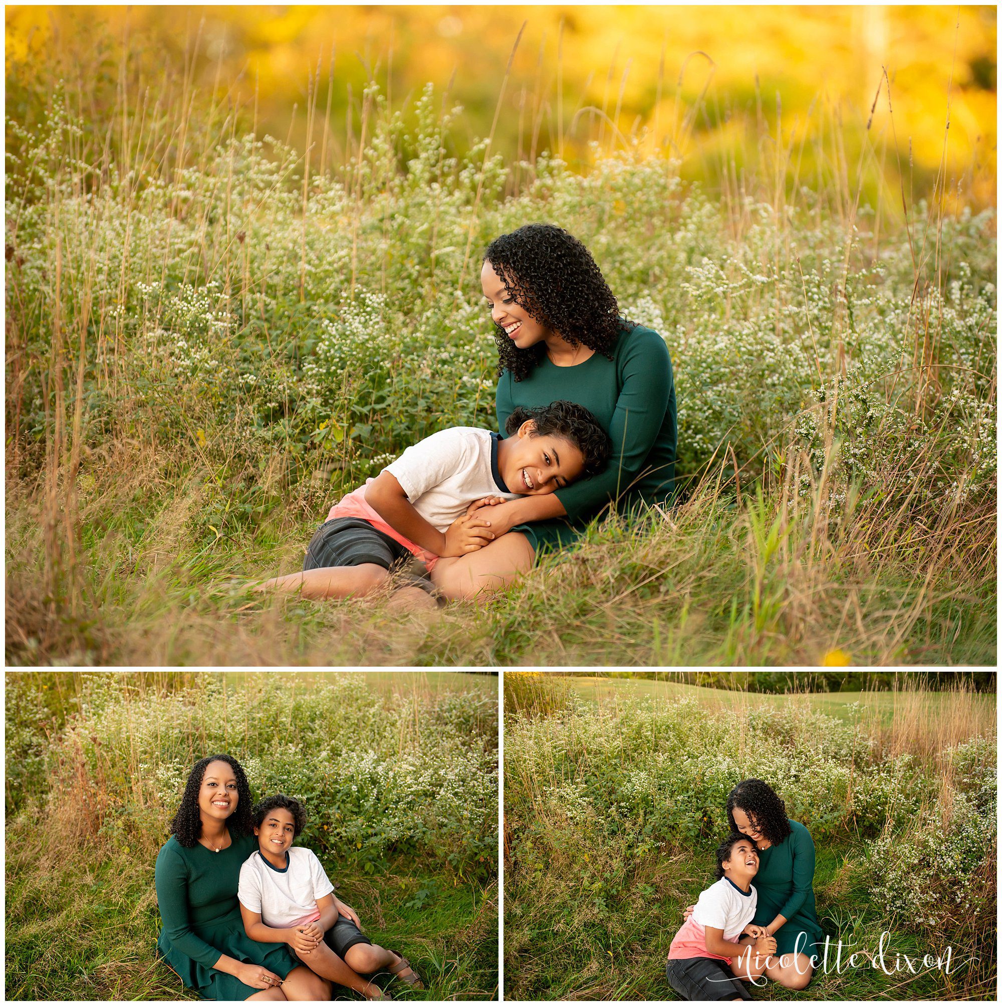 High School Senior Girl Tickling Brother in Flowers in Greensboro NC