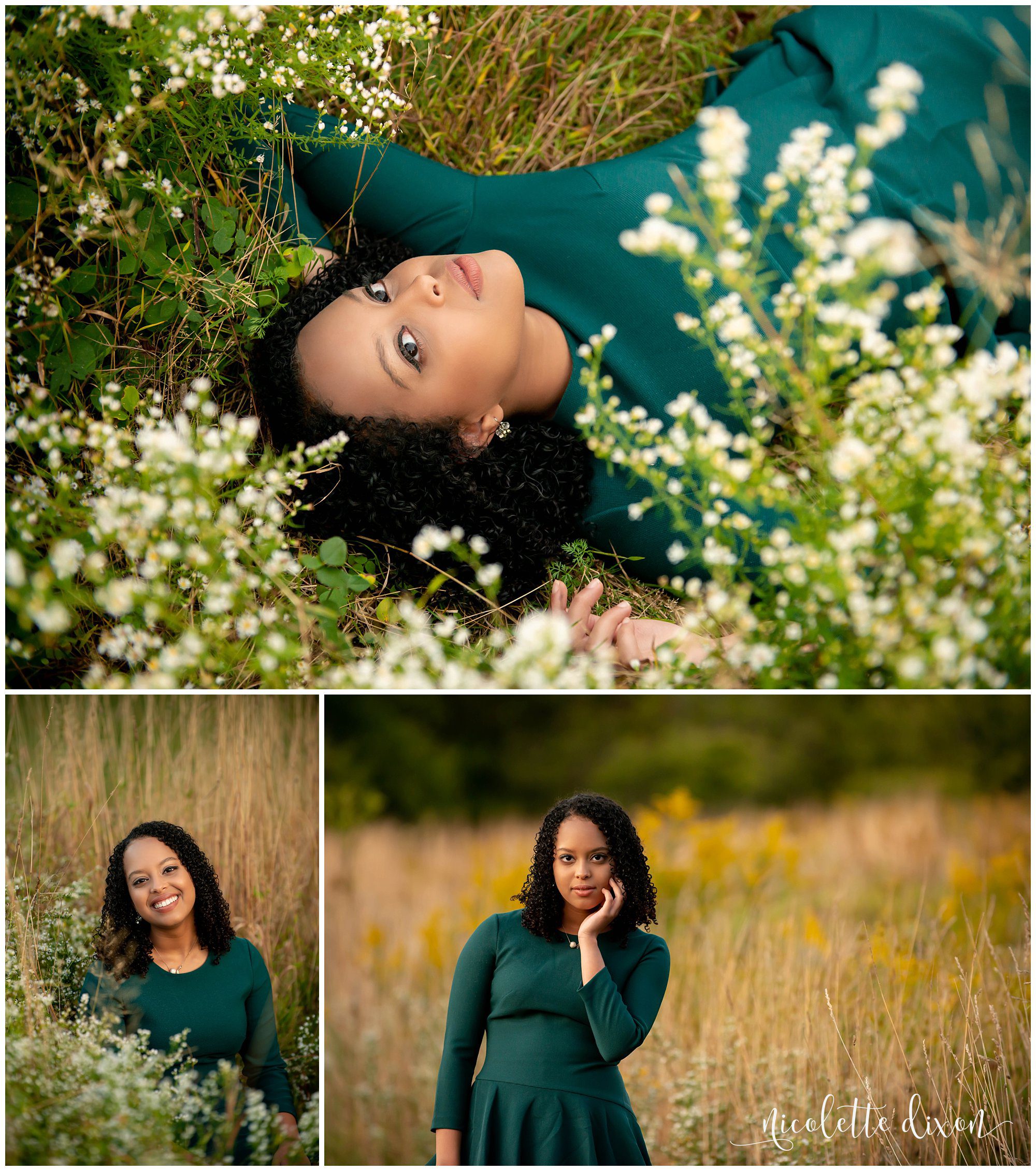 High School Senior Girl Laying in Flowers in Greensboro NC