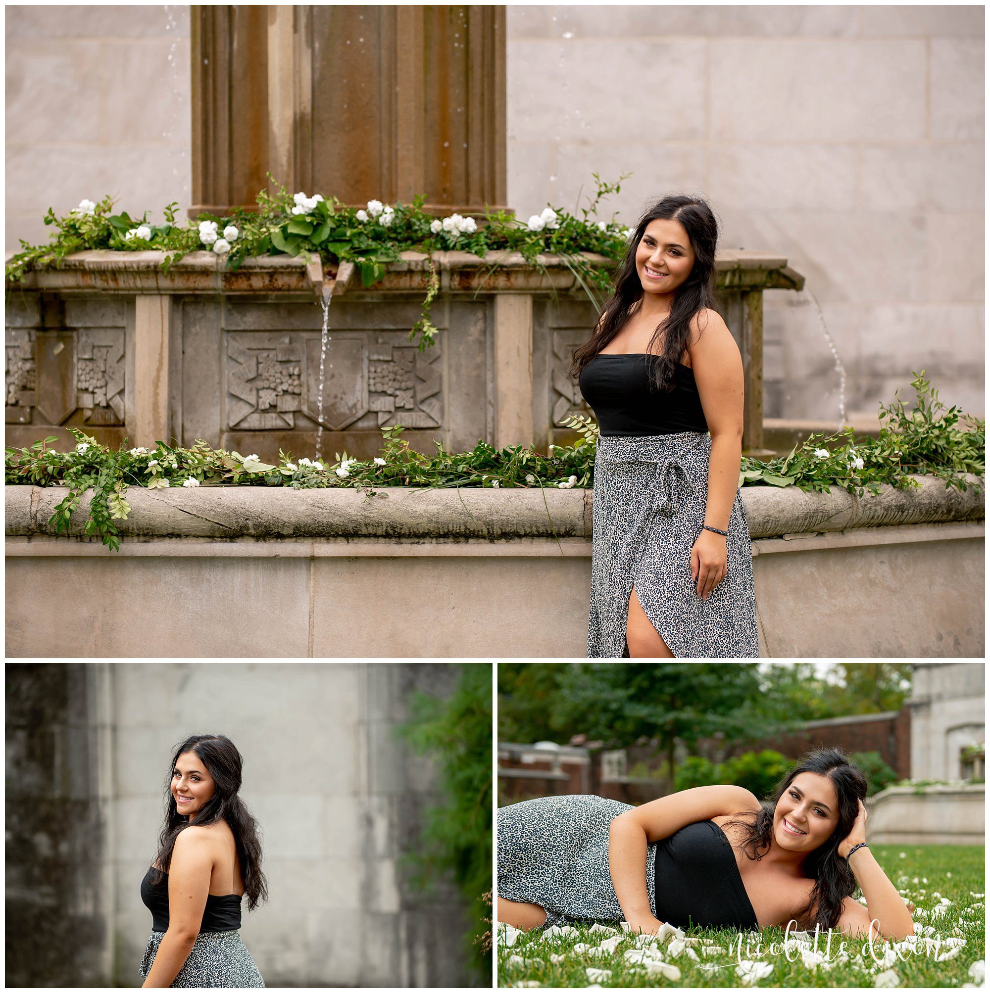 High School Senior Girl Standing Next to Fountain in Greensboro NC