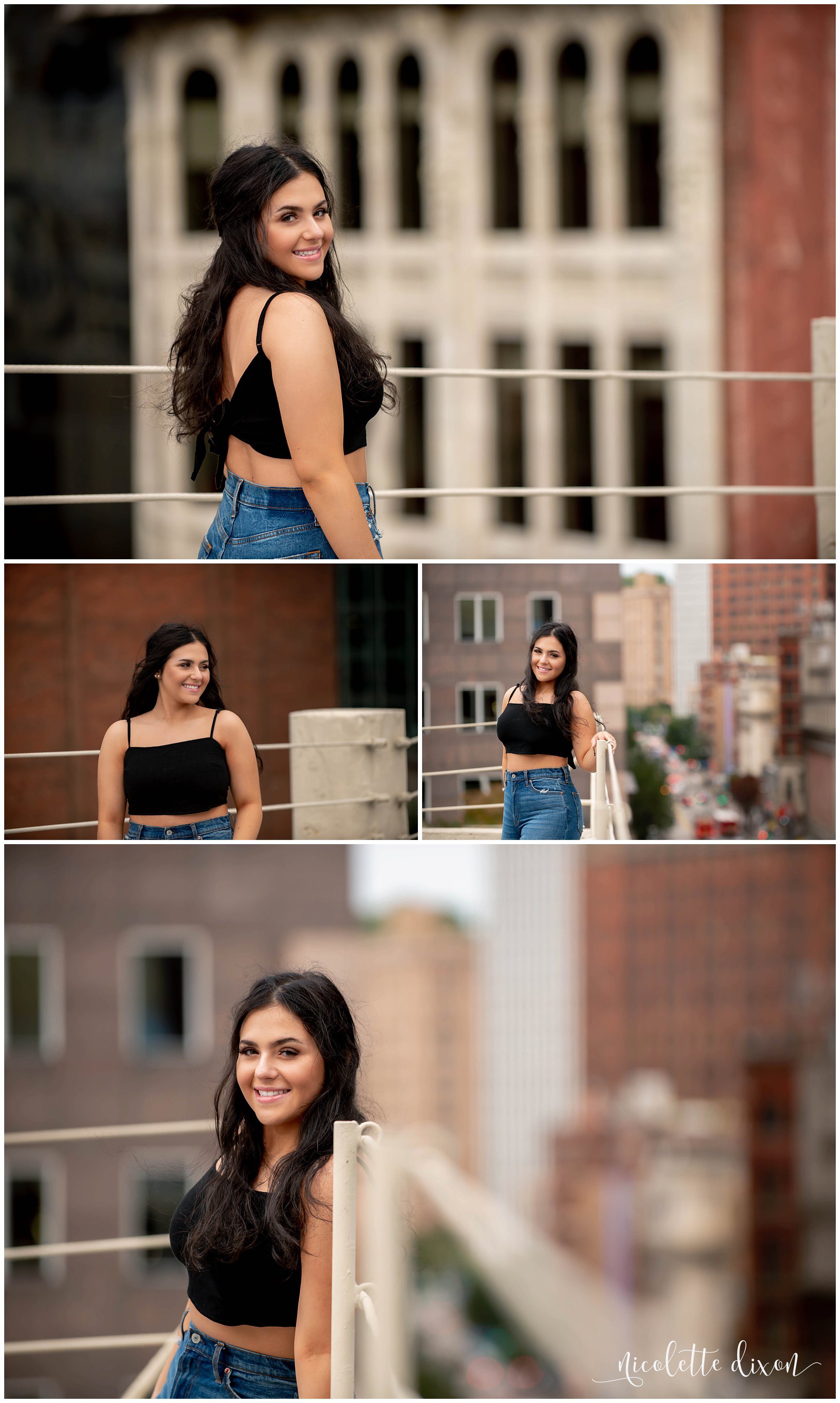 High School Senior Girl Standing on the Top of a Building in Greensboro NC
