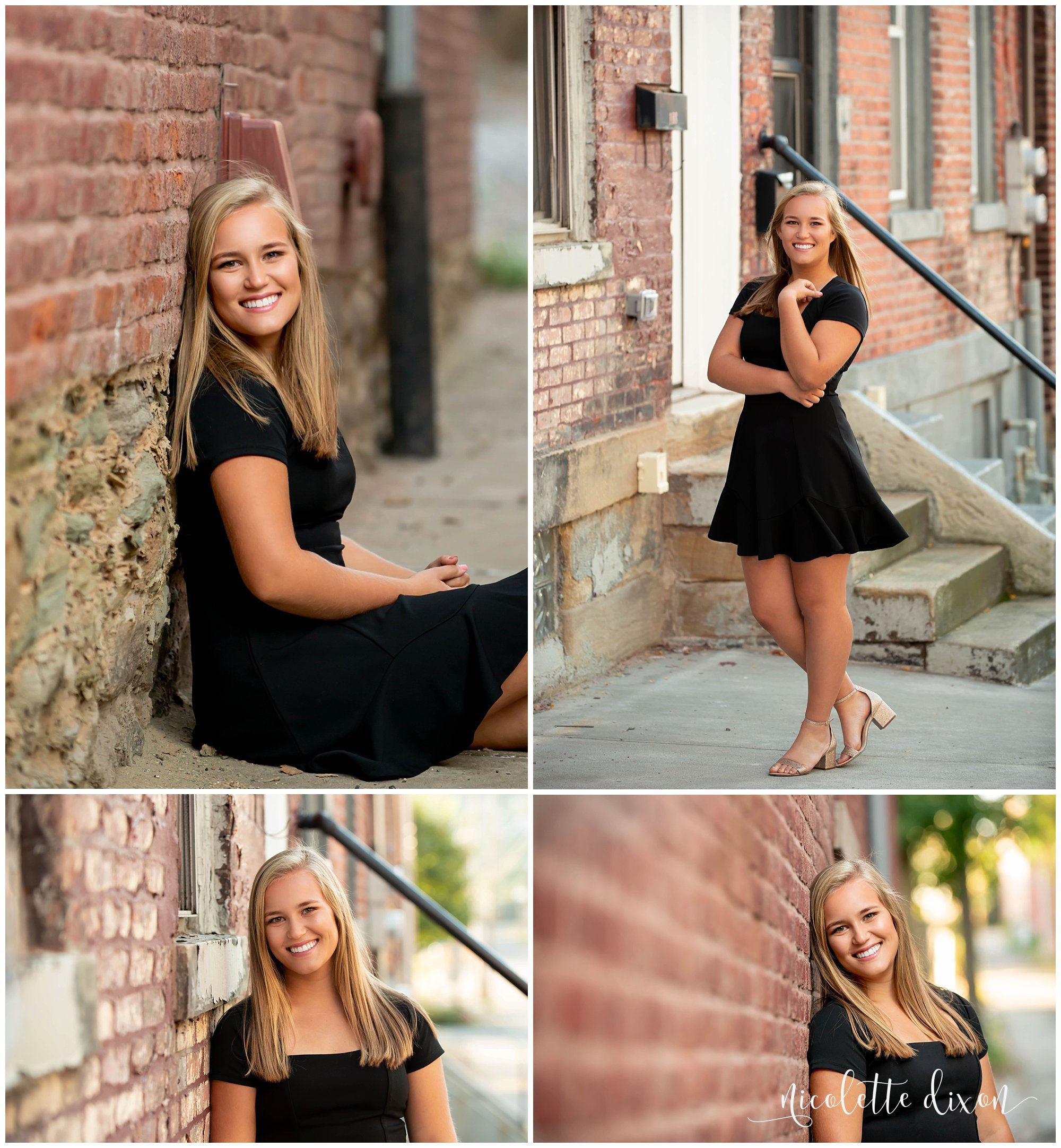 High School Senior Girl Standing Next to Brick Building in Kernersville near Greensboro NC