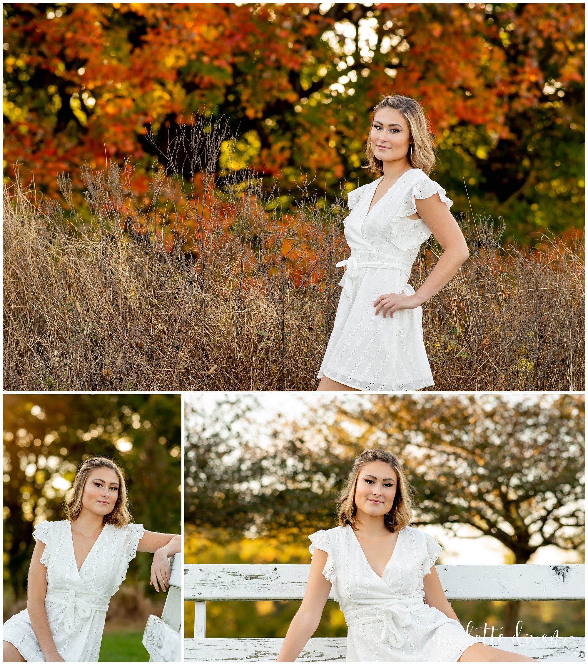 High School Senior Girl Standing in Front of Tree with Fall Foliage in Greensboro NC