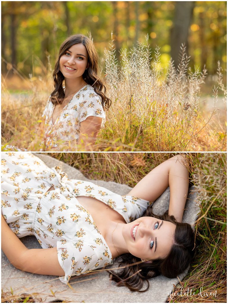 High School Senior Girl Sitting in Tall Grass in Hartwood Acres Mansion near Pittsburgh