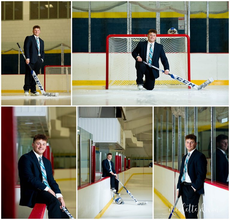 High School Senior Boy Wearing a Suit on the Ice in an Ice Rink in Brady's Run Park in Pittsburgh