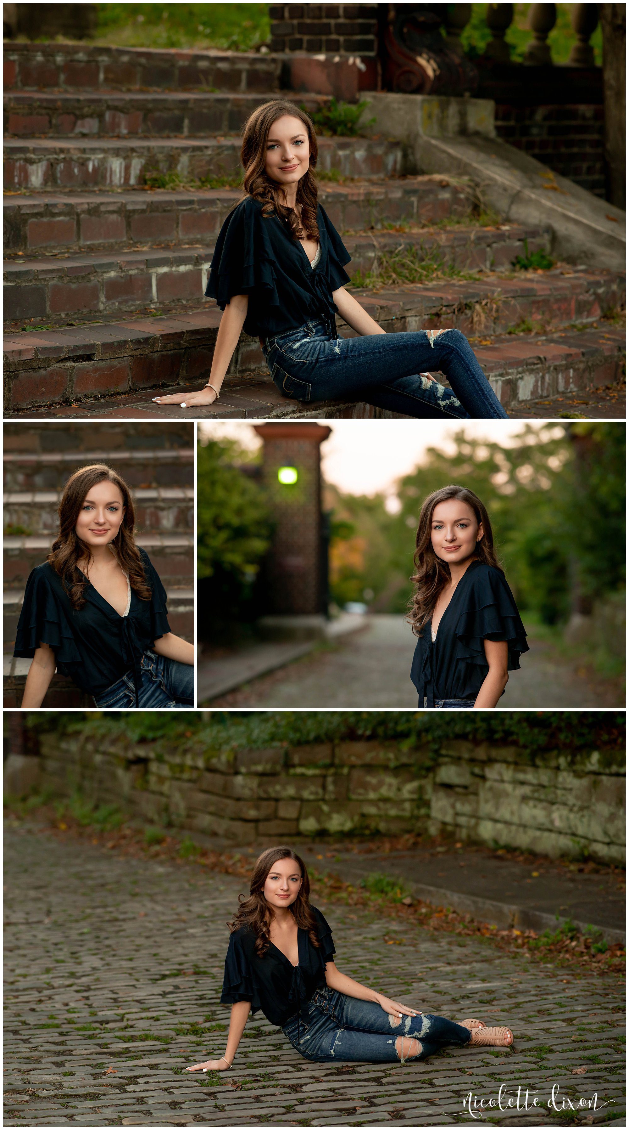 High School Senior Girl Sitting on Steps in Mellon Park near Pittsburgh