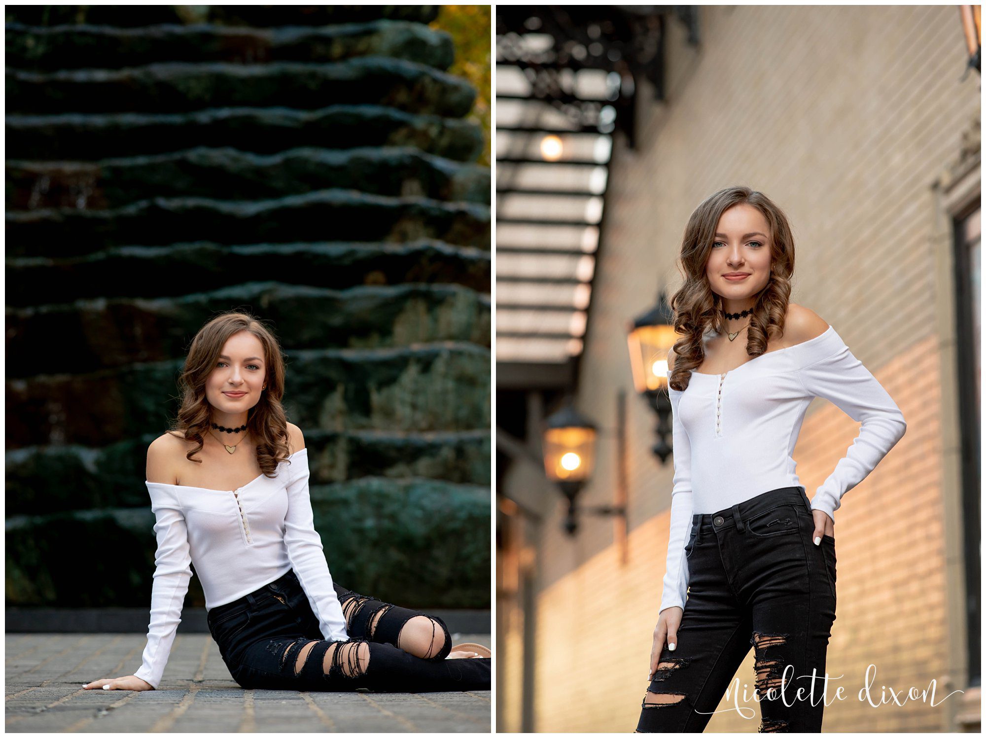High School Senior Girl Standing in Front of Building in Downtown Pittsburgh