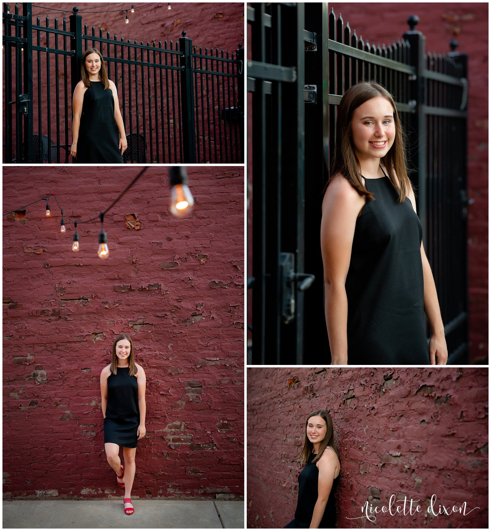 High school senior girl standing in front of red wall in Lawrenceville near Pittsburgh