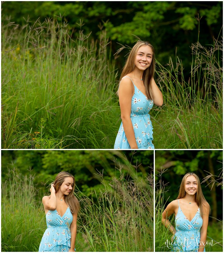 High School Senior Girl Standing in Field of Tall Grass at Sewickley Heights Borough Park Near Pittsburgh