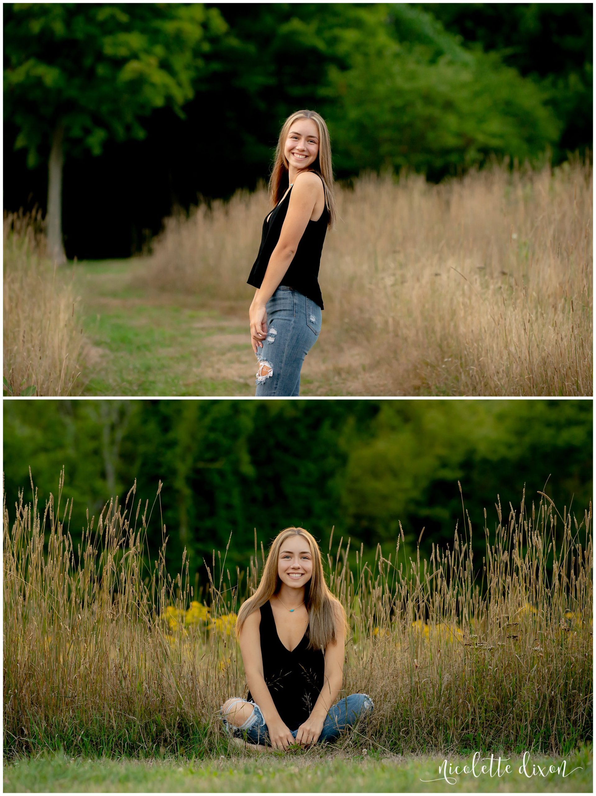 High School Senior Girl Standing in Field with Tall Grass in Sewickley Heights Borough Park Near Pittsburgh