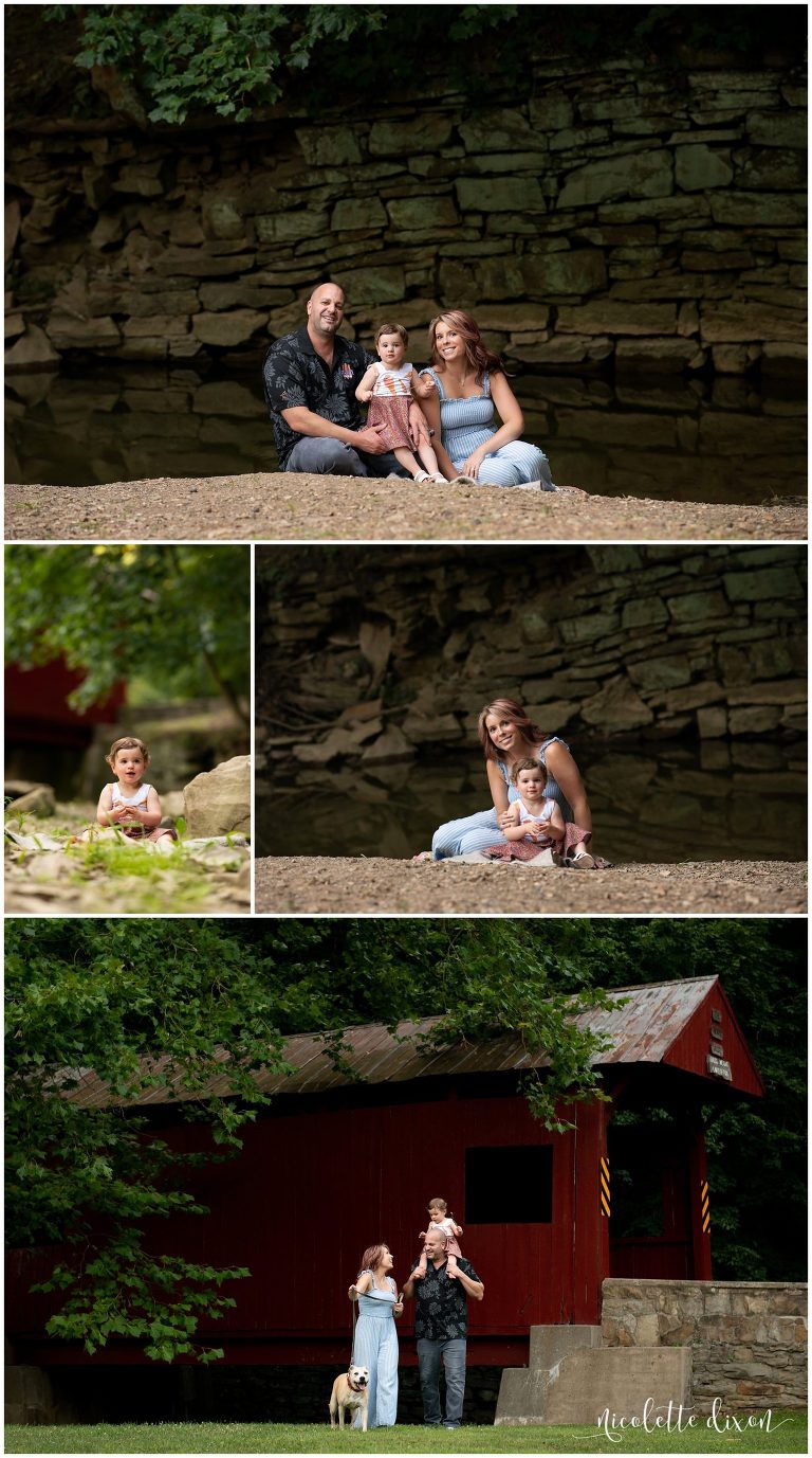 Mom and dad sitting with daughter at Mingo Creek County Park near Pittsburgh