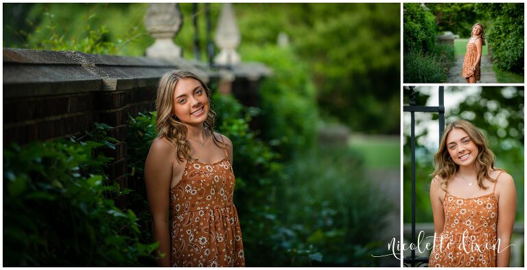 High School Senior Girl Standing Next to Wall in Mellon Park near Pittsburgh