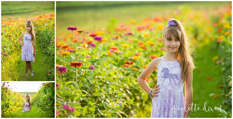 Little girl standing in flower field in Simmons Farm in McMurray near Pittsburgh PA