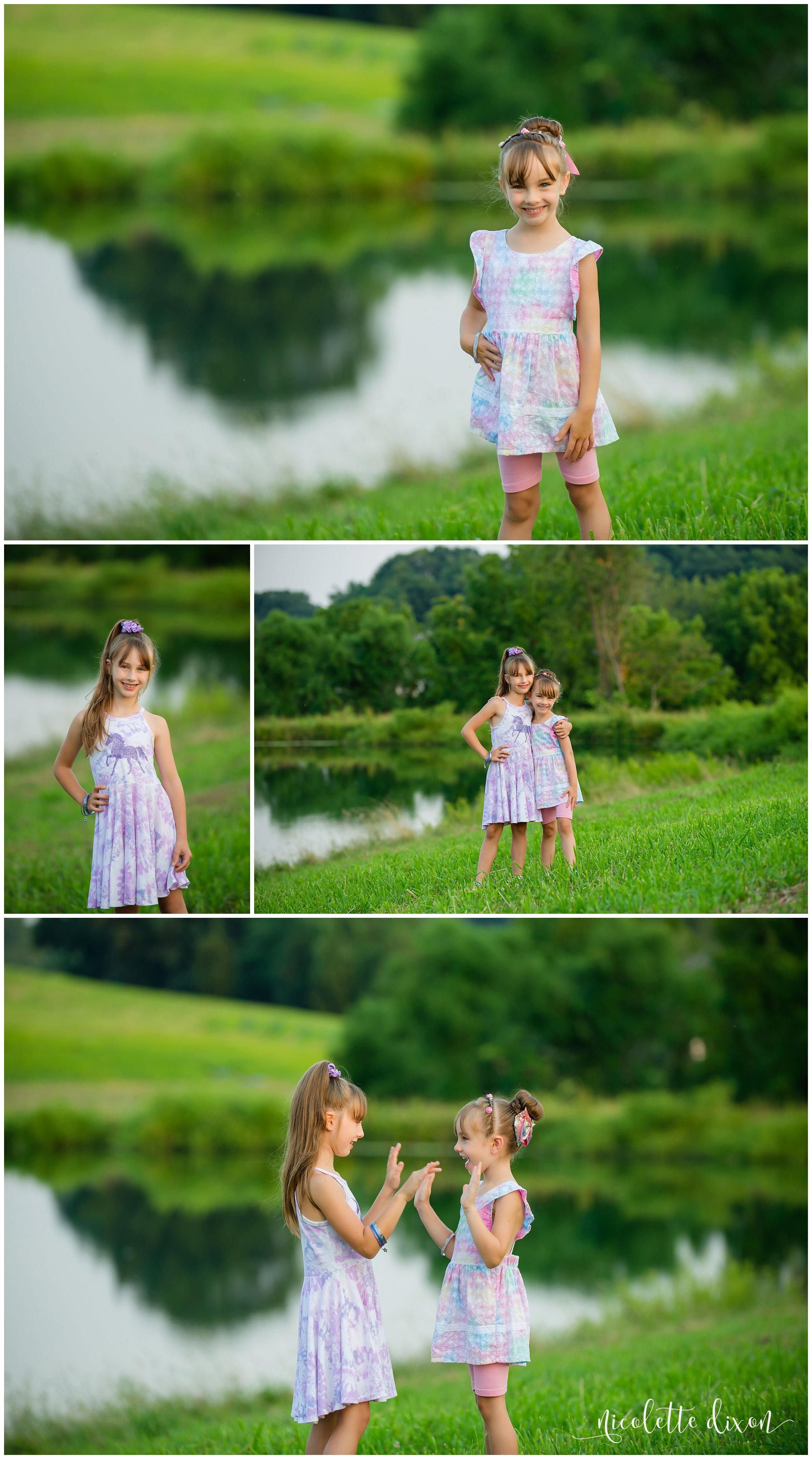Sisters standing next to lake at Simmons Farm in McMurray near Pittsburgh PA
