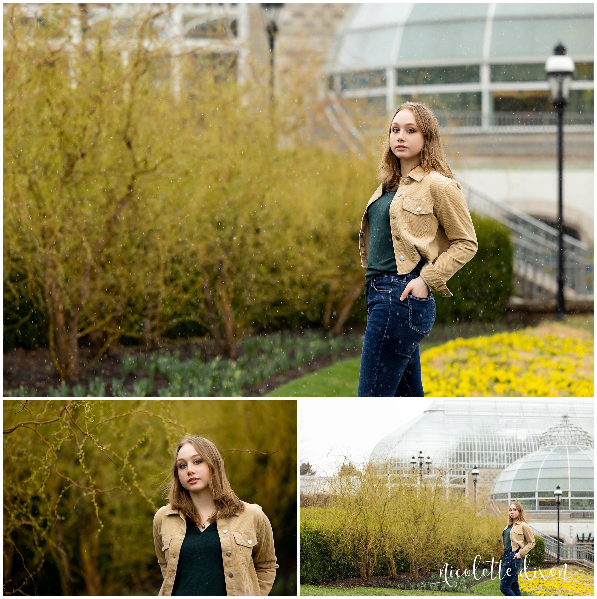 Senior Girl Standing in Front of Phipps Conservatory and Botanical Gardens in Schenley Park in Pittsburgh