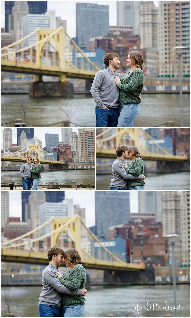 Man and Woman Looking at Each Other on the North Shore in downtown Pittsburgh PA