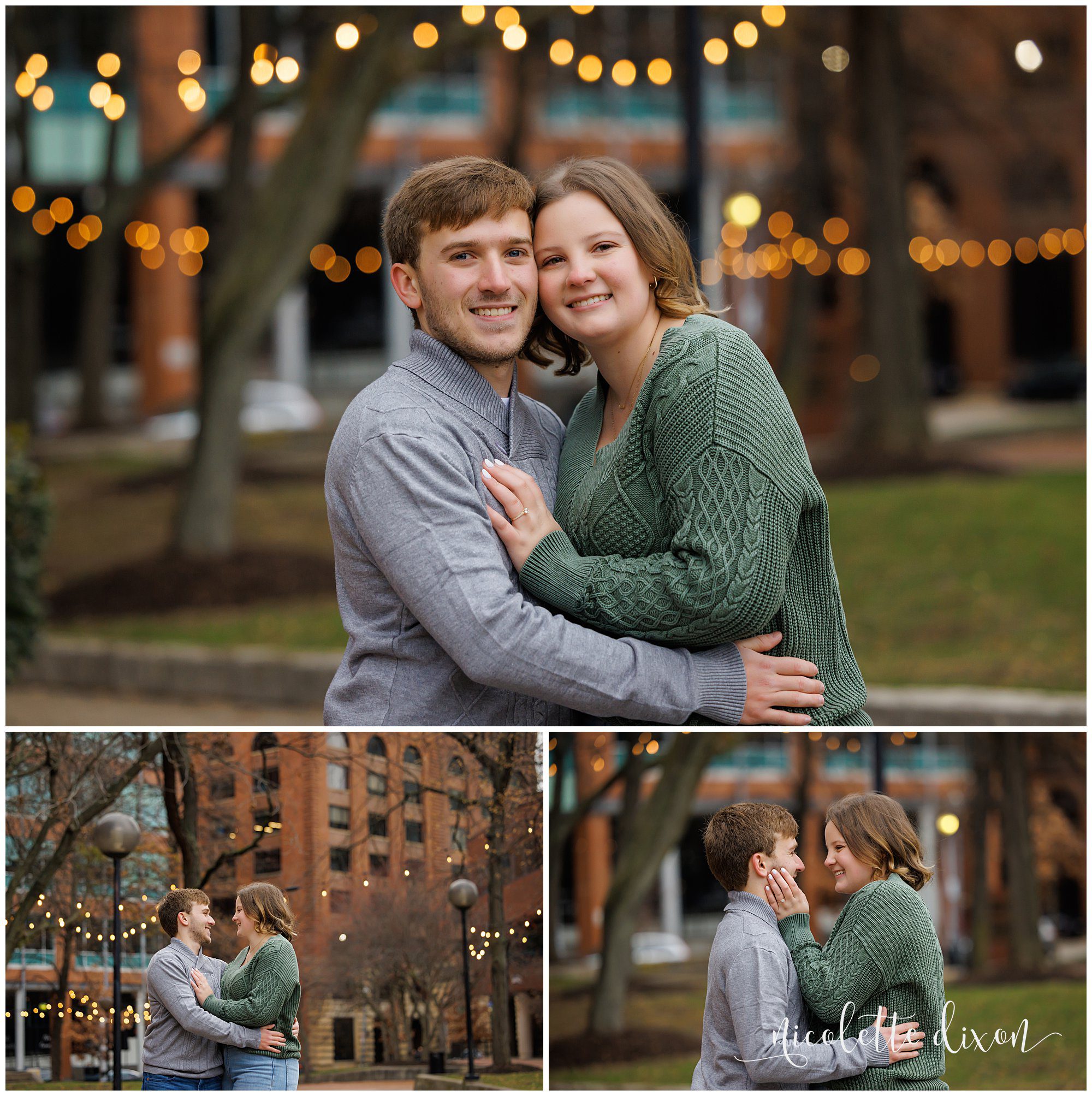 Couple Standing in Front of Lights on North Shore in Downtown Pittsburgh PA