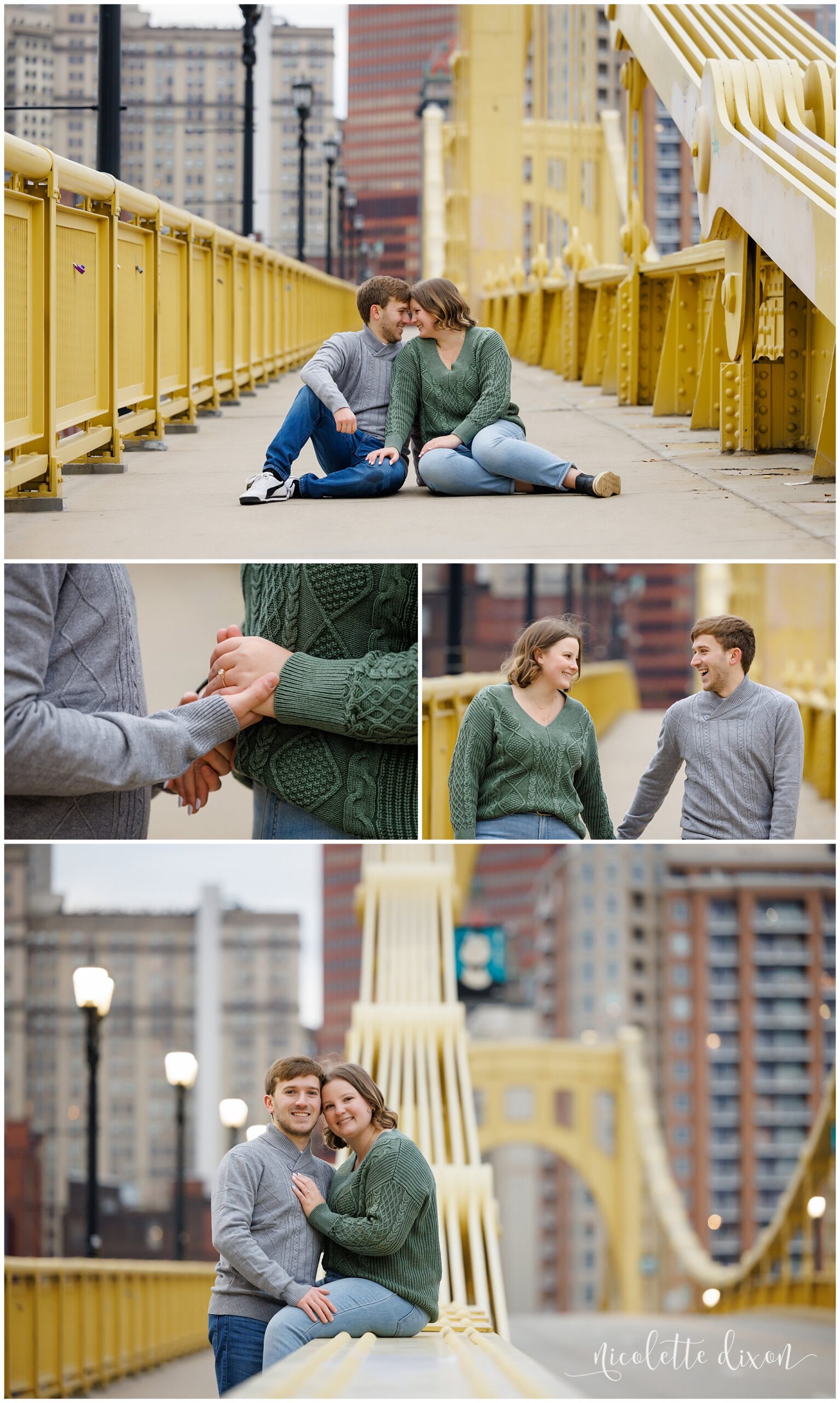 Couple Sitting on Andy Warhol Bridge in Downtown Pittsburgh PA