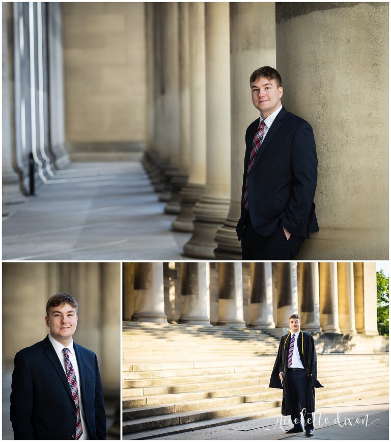 College Graduate Standing by Pillars at Mellon Institute at Carnegie Mellon University in Pittsburgh