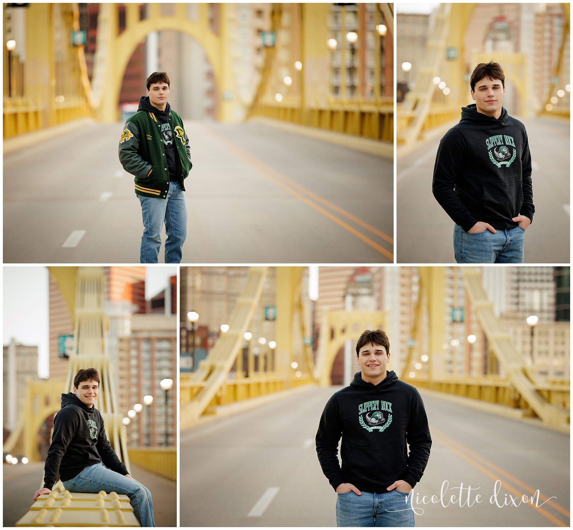 High School Senior Boy Standing in the Middle of the Andy Warhol Bridge in Downtown Pittsburgh