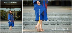 College Graduate Standing on Steps in Front of Mellon Hall on Duquesne University Campus in Pittsburgh