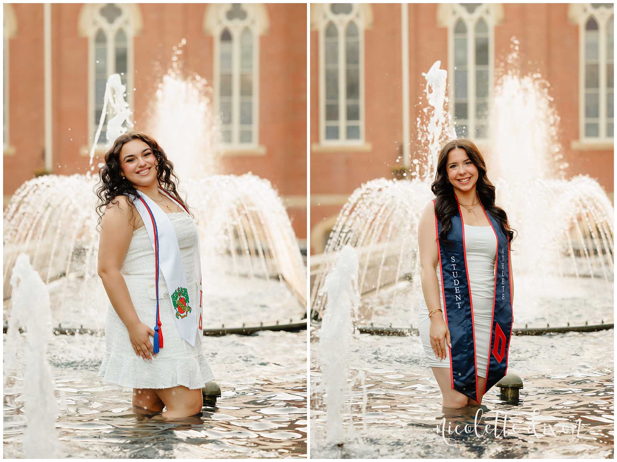College Graduates Standing in Fountain on Duquesne University Campus in Pittsburgh