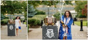 College Graduates Opening Champagne next to Ring on Duquesne University Campus in Pittsburgh