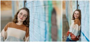 High School Senior Girl Leaning Against Wall in Carnegie near Pittsburgh PA