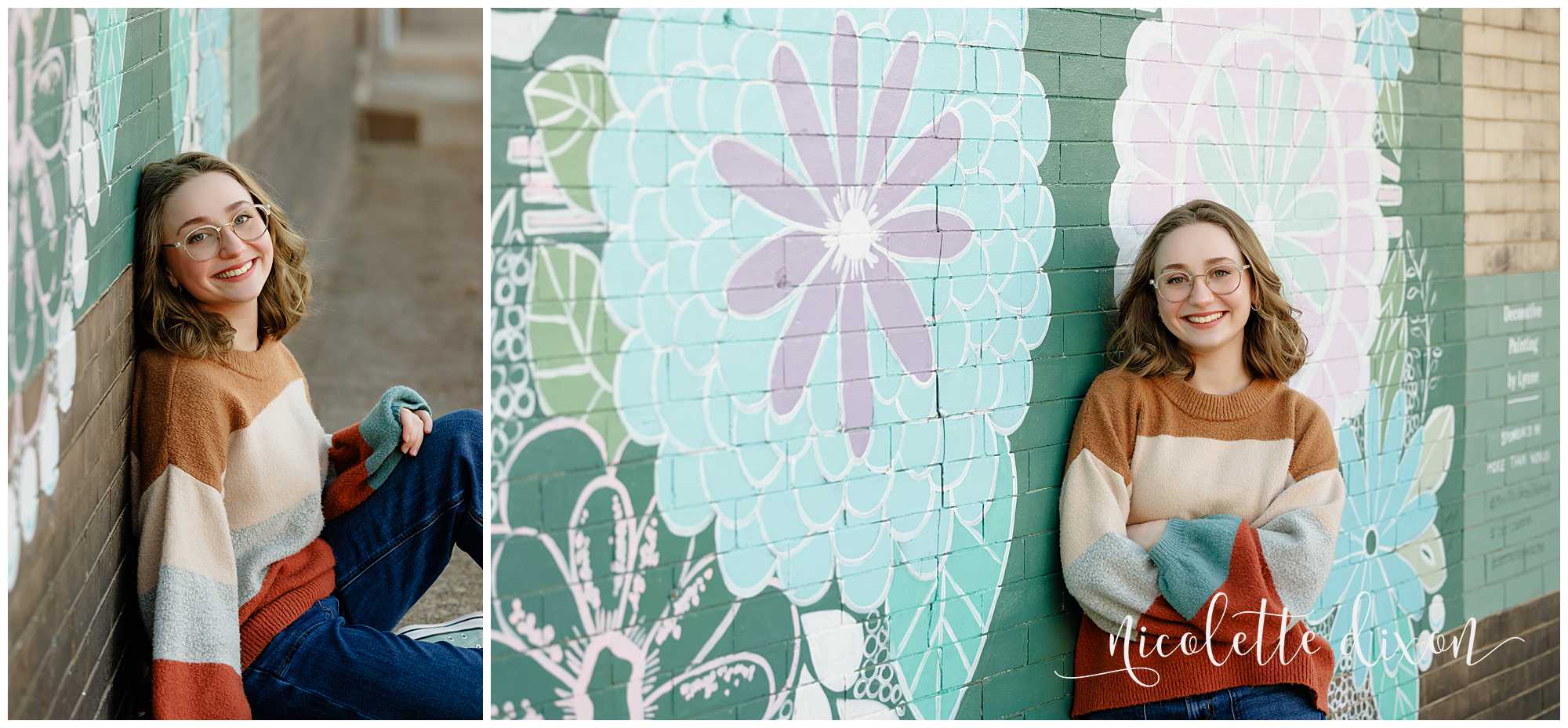 High School Senior Girl Leaning Against Wall in Carnegie near Pittsburgh PA