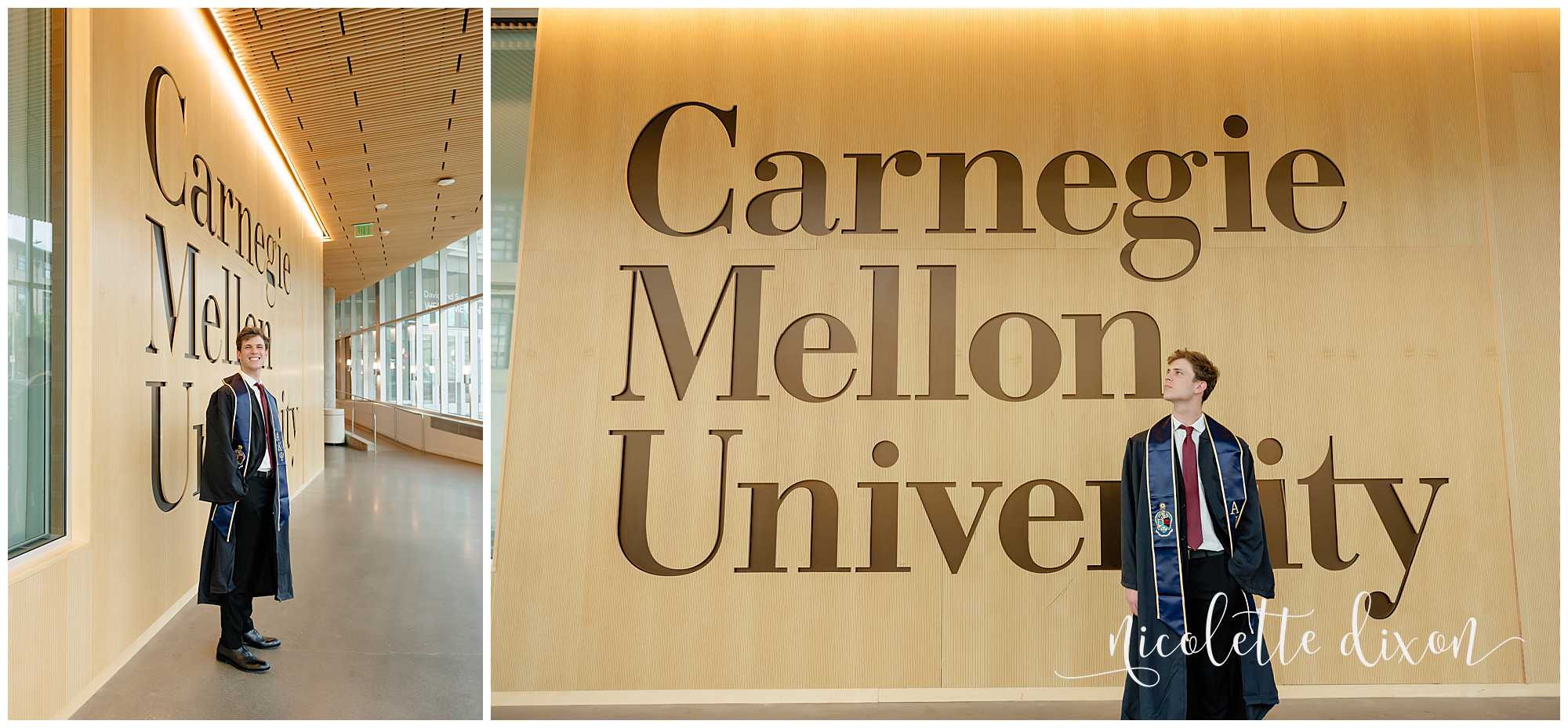 College Graduate Standing in Front of Carnegie Mellon University sign near Pittsburgh PA
