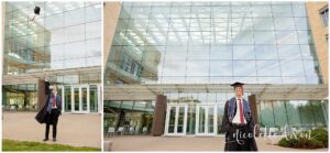 College Graduate Standing in Front of Tepper School of Business at Carnegie Mellon University in Pittsburgh PA