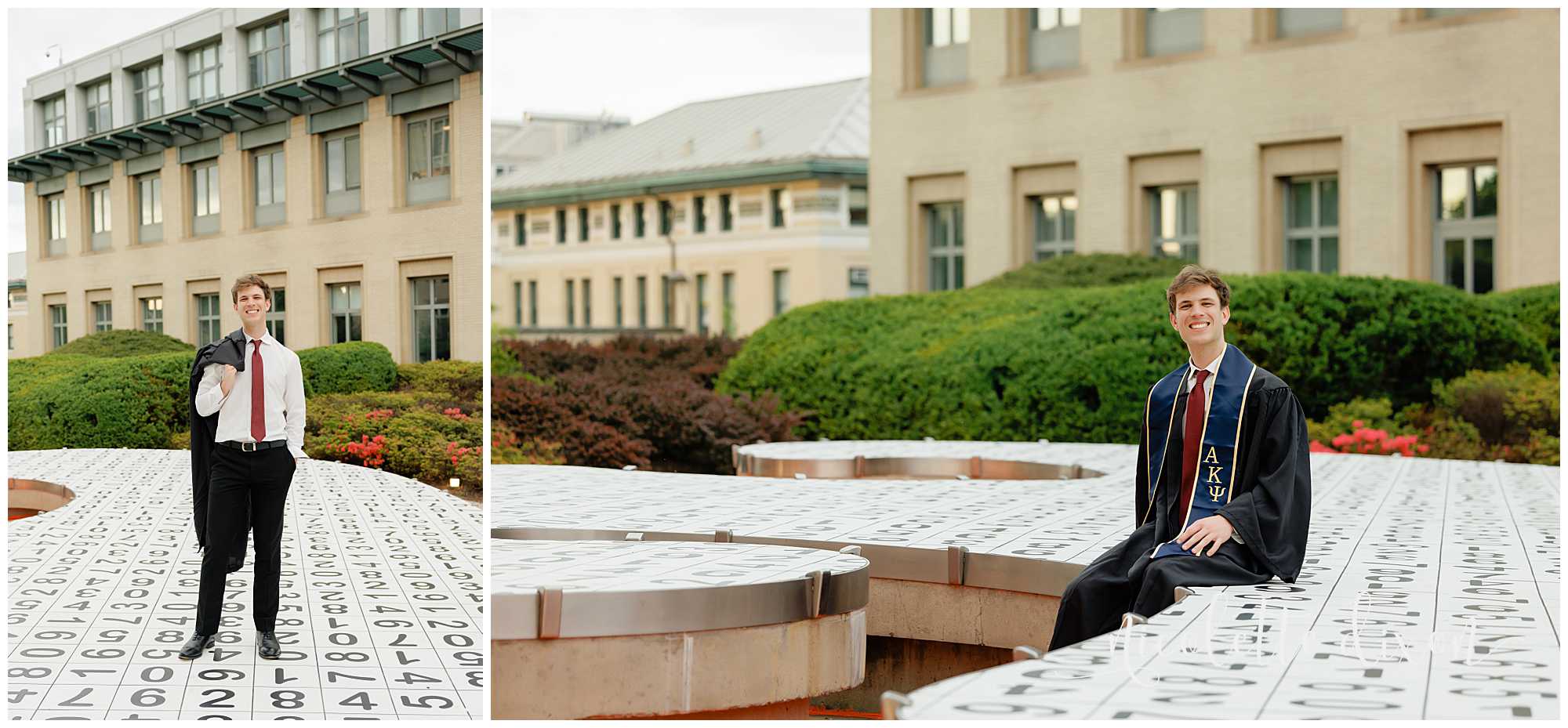 College Graduate Sitting on Kraus Campo at Carnegie Mellon University in Pittsburgh PA