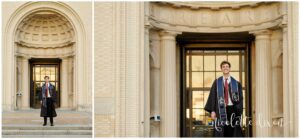 College Graduate Standing in Front of College of Fine Arts at Carnegie Mellon University in Pittsburgh PA